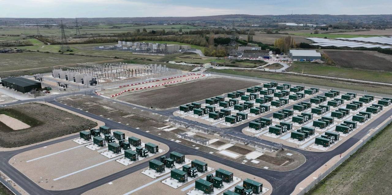 BESS container array next to the substation — Cleve Hill, Kent UK