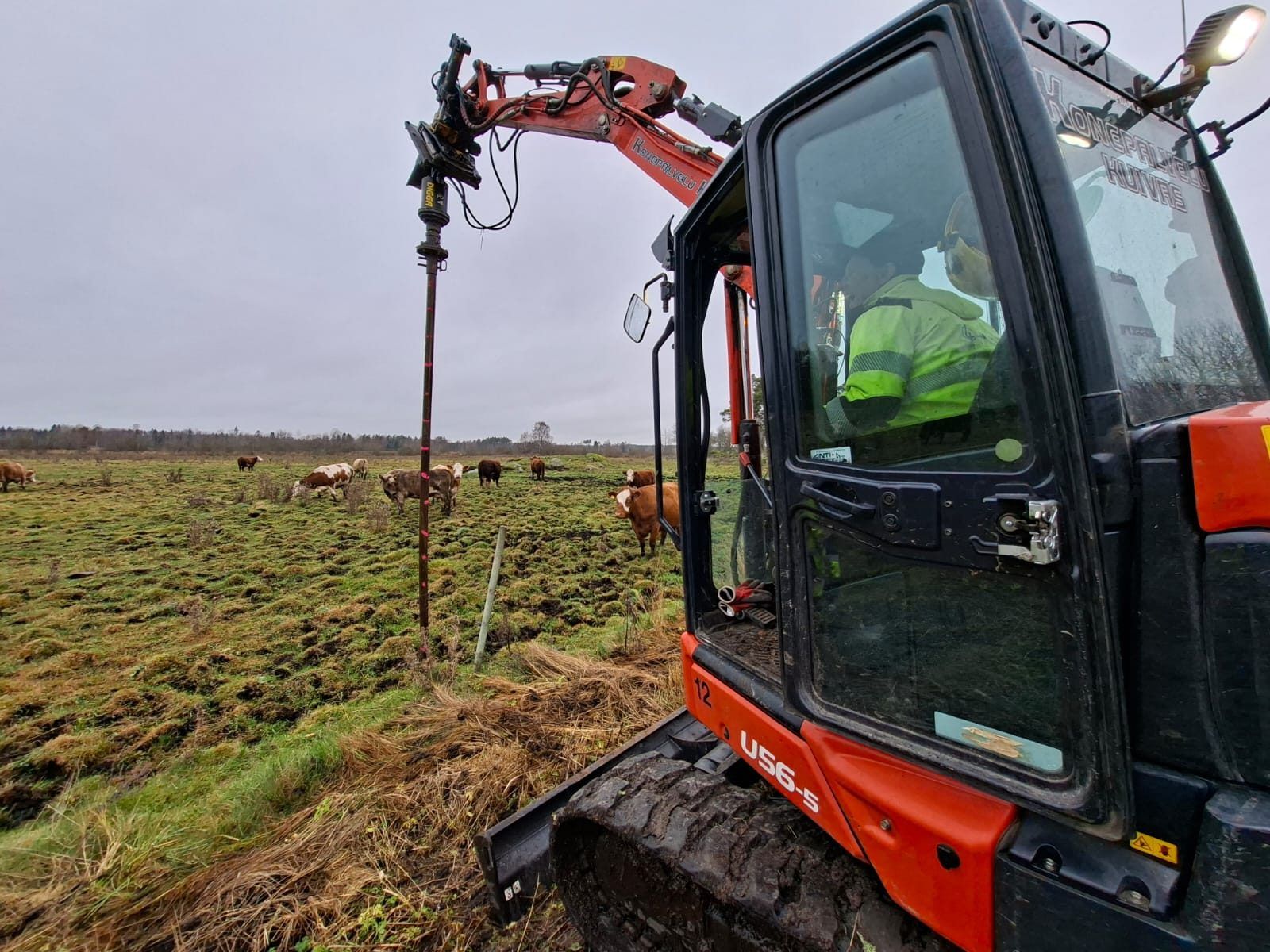 Test piling in progress on a Swedish solar site